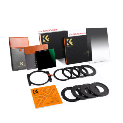 K&F Concept 100mm Square Filter Kit ND1000 (10 Stop) + 150mm GND8 (3 Stops) + Metal Filter Holder Set + 8 Pcs Adapter Rings for Camera