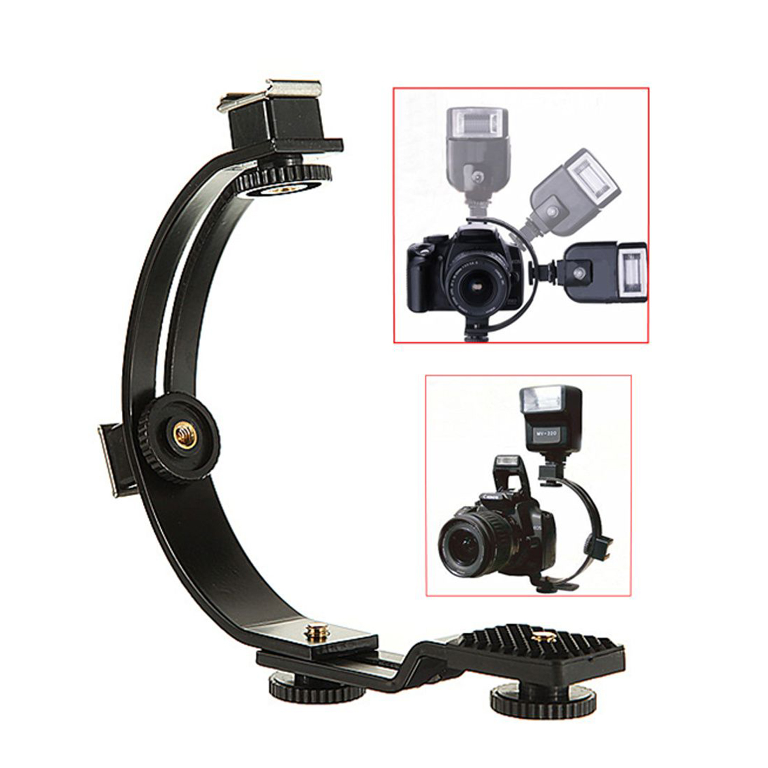 C-Shape-Twin-Two-Rotating-Flash-Bracket-Mount-Holder-Tripod-for-LED-Speedlights-Video-Light-for-DC-DSLR-Camera-Camcorder_result C-type Speedlight holder - Image 1