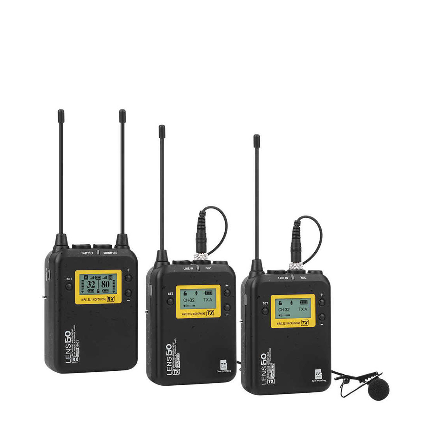 ENSGO LWM-328C Lavalier Lapel Wireless Microphone Set with TF Card Slot (3) LENSGO LWM-328C Lavalier Lapel Wireless Microphone Set with TF Card Slot (2 Transmitter + 1 Receiver) - Image 1