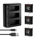 K&F CONCEPT GoPro Hero 12 Battery 3-Pack and 3-Slot USB Charger