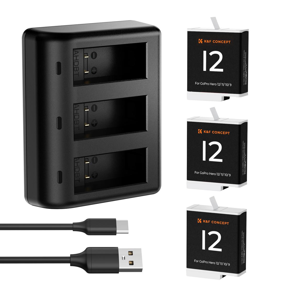 K&F CONCEPT GoPro Hero 12 Battery 3-Pack and 3-Slot USB Charger (2) K&F CONCEPT GoPro Hero 12 Battery 3-Pack and 3-Slot USB Charger - Image 1