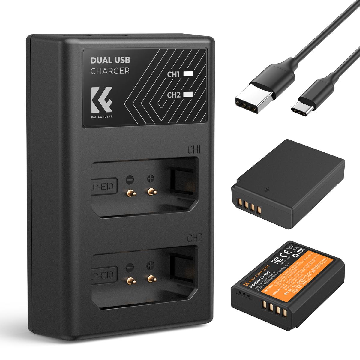 K&F CONCEPT LP-E10 Dual Battery and Dual USB Charger For Canon (2) K&F CONCEPT LP-E10 Dual Battery and Dual USB Charger For Canon - Image 1