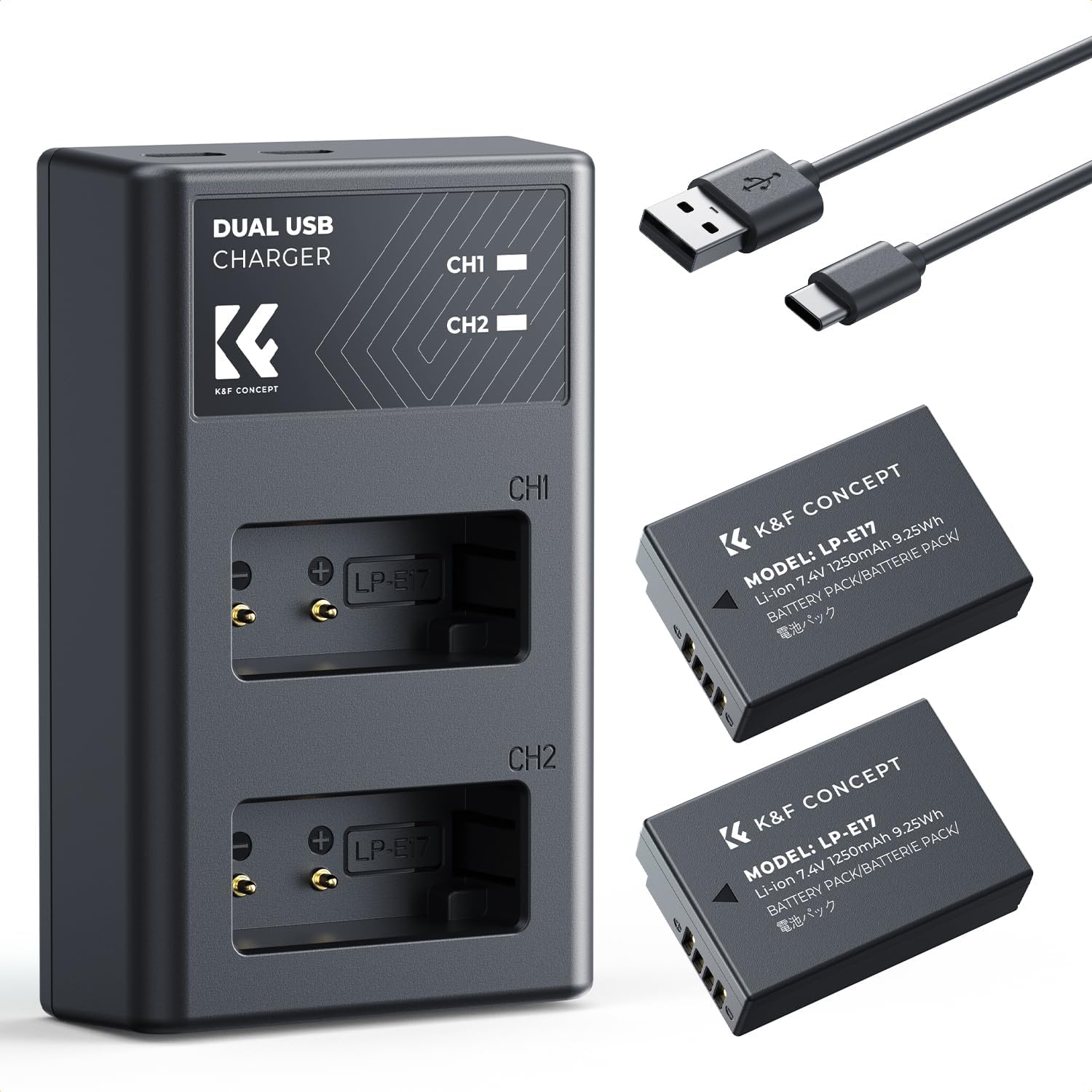 K&F CONCEPT LP-E17 Dual Battery and Dual USB Charger for Canon (6) K&F CONCEPT LP-E17 Dual Battery and Dual USB Charger for Canon - Image 1